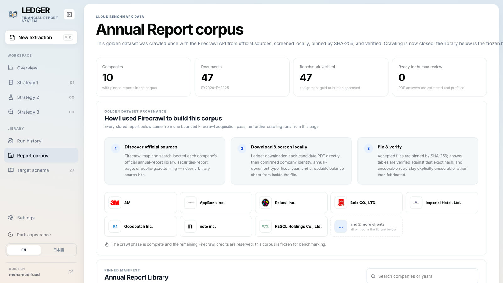 The report corpus, built with Firecrawl