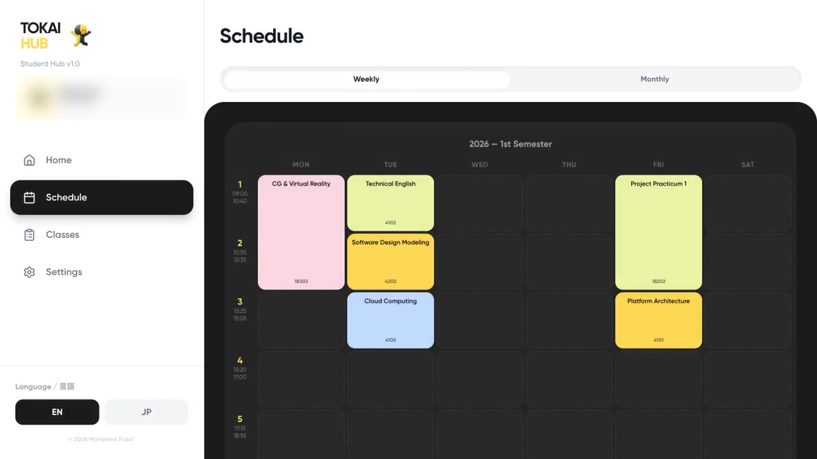 Weekly schedule