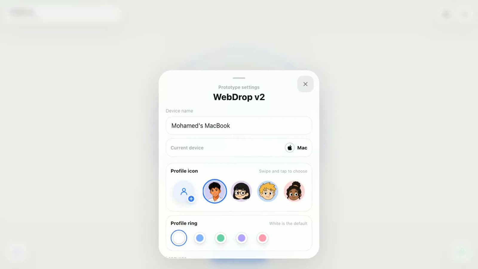 Settings: name and profile icon