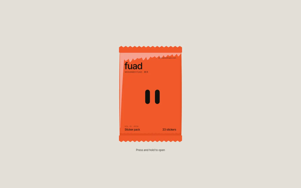 A closed orange sticker pack labelled fuad, waiting to be opened.